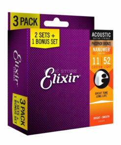 3 סטים מיתרים לגיטרה אקוסטית אליקסיר - 11-52 -  Elixir 16544 NANOWEB Phosphor Bronze 3Pack