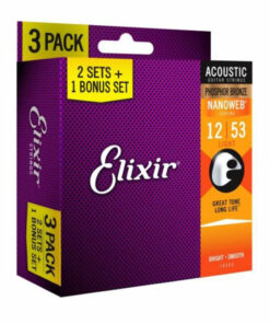 3 סטים מיתרים לגיטרה אקוסטית אליקסיר - 12-53 -  Elixir 16545 NANOWEB Phosphor Bronze 3Pack